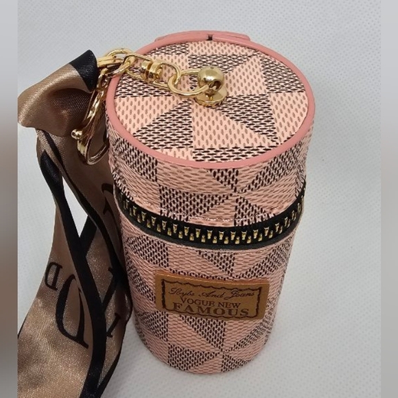 LEATHER PRINTED LIPSTICK HOLDER/ BAG CHARM WITH MINI TWILLY - Picture 2 of 2